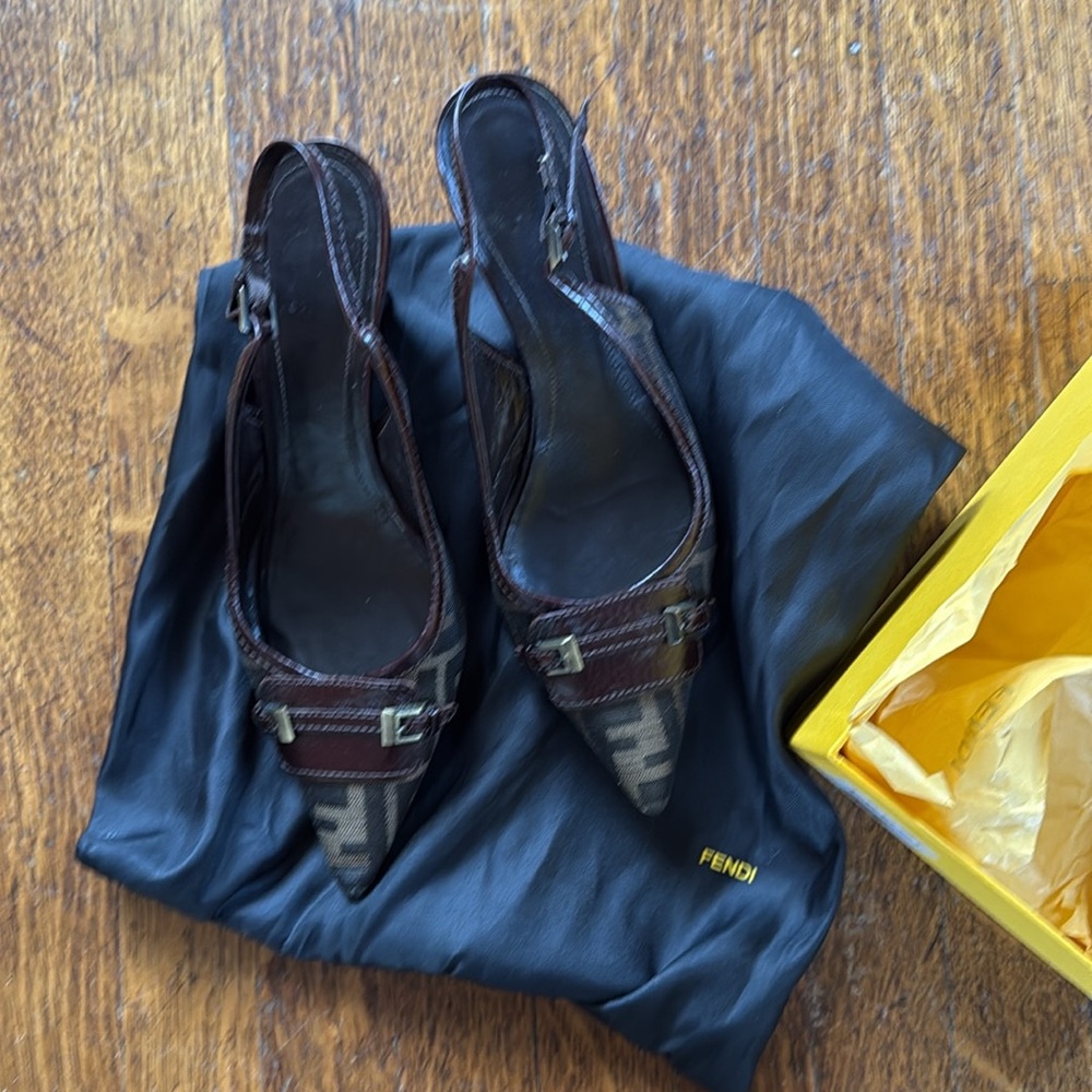 Fendi Monogram Slingback Heels – Size 38.5